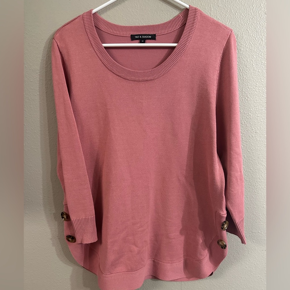 Tint & Shadow Pink Button 3/4 Sleeve Sweater